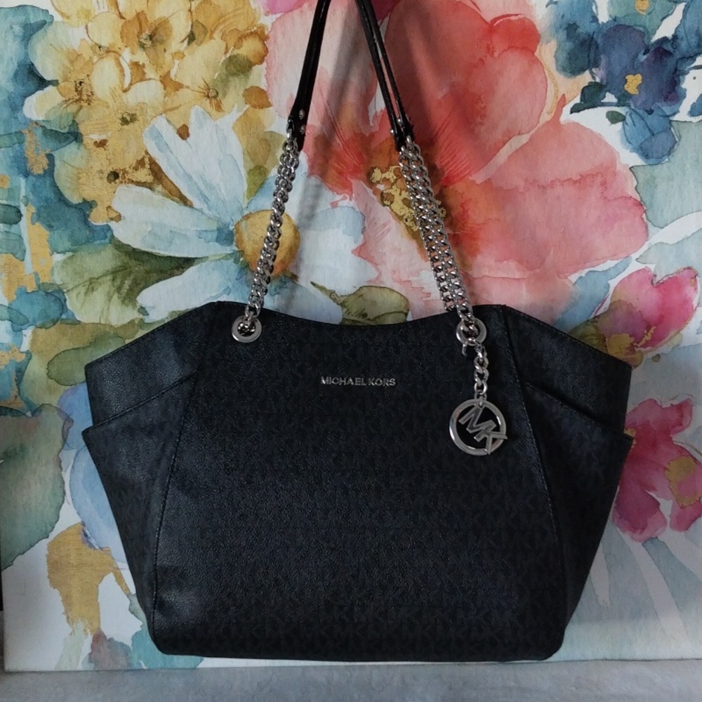 Michael Kors Black Shoulder Bag with Silver Accents